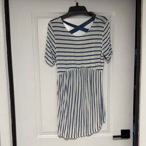 Striped Blue and White Short Sleeve Maternity Shirt